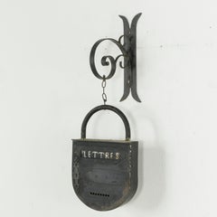Early 20th Century French Iron Padlock Mailbox on Hand Forged Iron Bracket