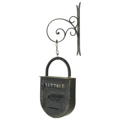 Early 20th Century French Iron Padlock Mailbox on Hand Forged Iron Bracket