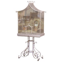 Early 20th Century French Iron Pagoda Bird Cage on Stand