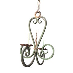 Early 20th Century French Iron Painted Two-Arm Chandelier