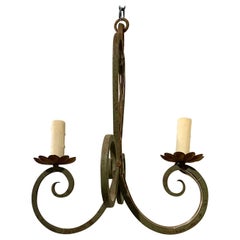 Early 20th Century French Iron Painted Two-Arm Chandelier