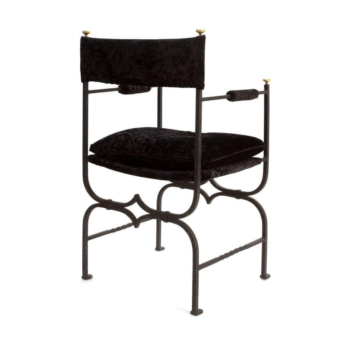 Early 20th Century French Iron and Velvet Hall Armchair 1