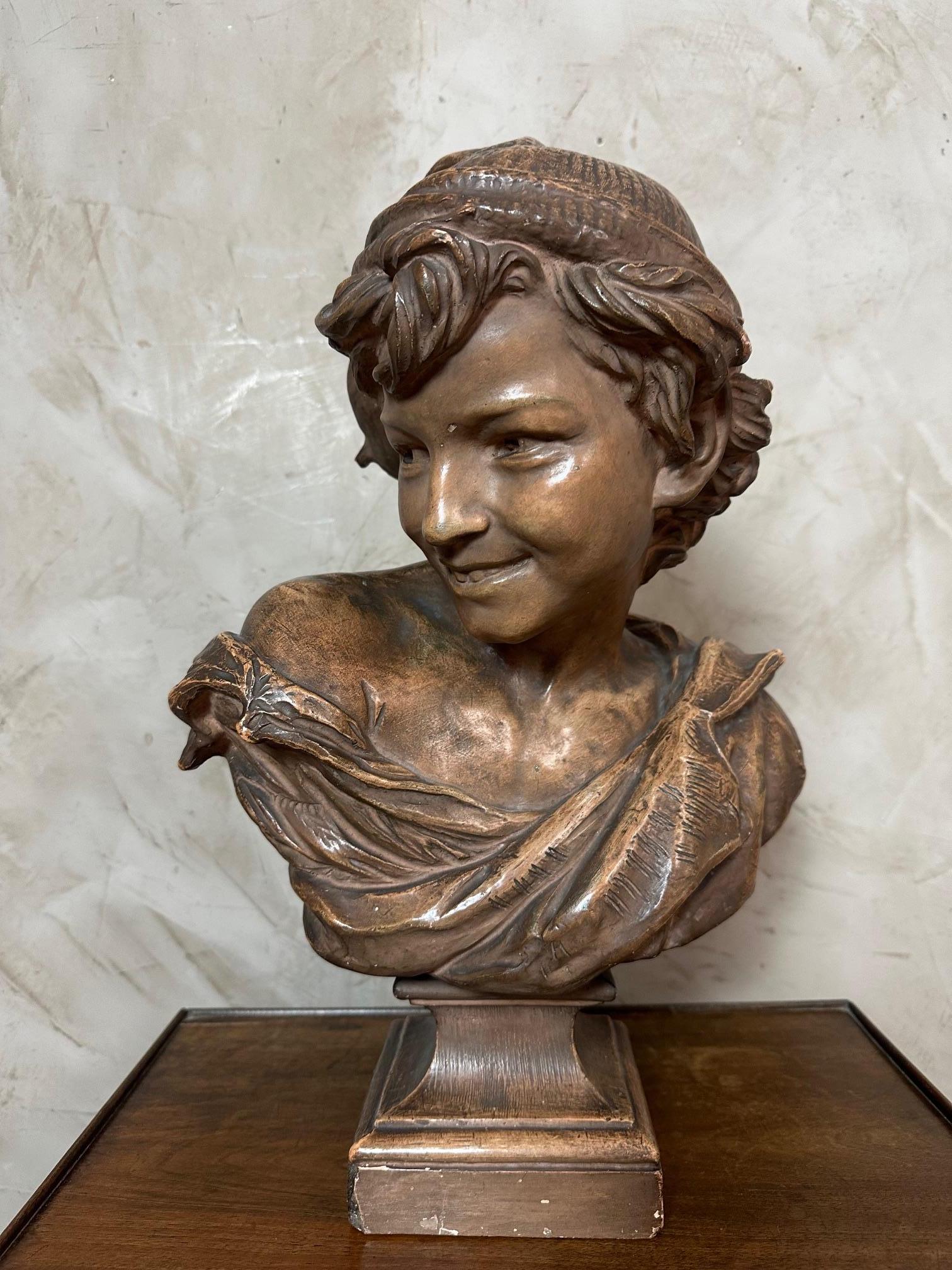 Scultura di risate in terracotta di Jean-Baptiste Carpeaux dei primi anni del XX secolo In condizioni buone in vendita a LEGNY, FR