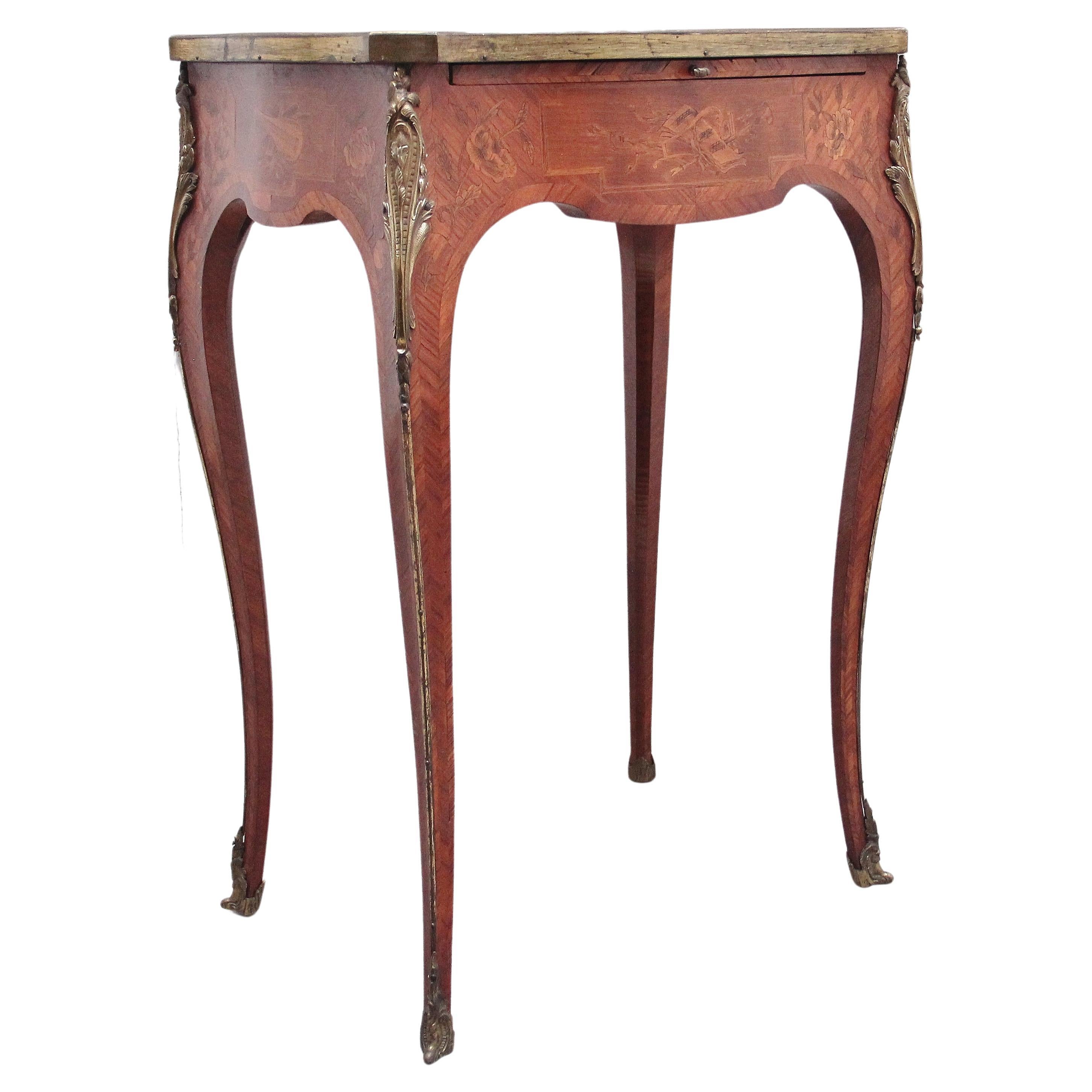 Early 20th Century French Kingwood and Marquetry Side Table For Sale