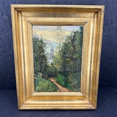 Frühes 20. Jahrhundert Französisch Landschaft Schloss Ölgemälde Gold gerahmt, signiert