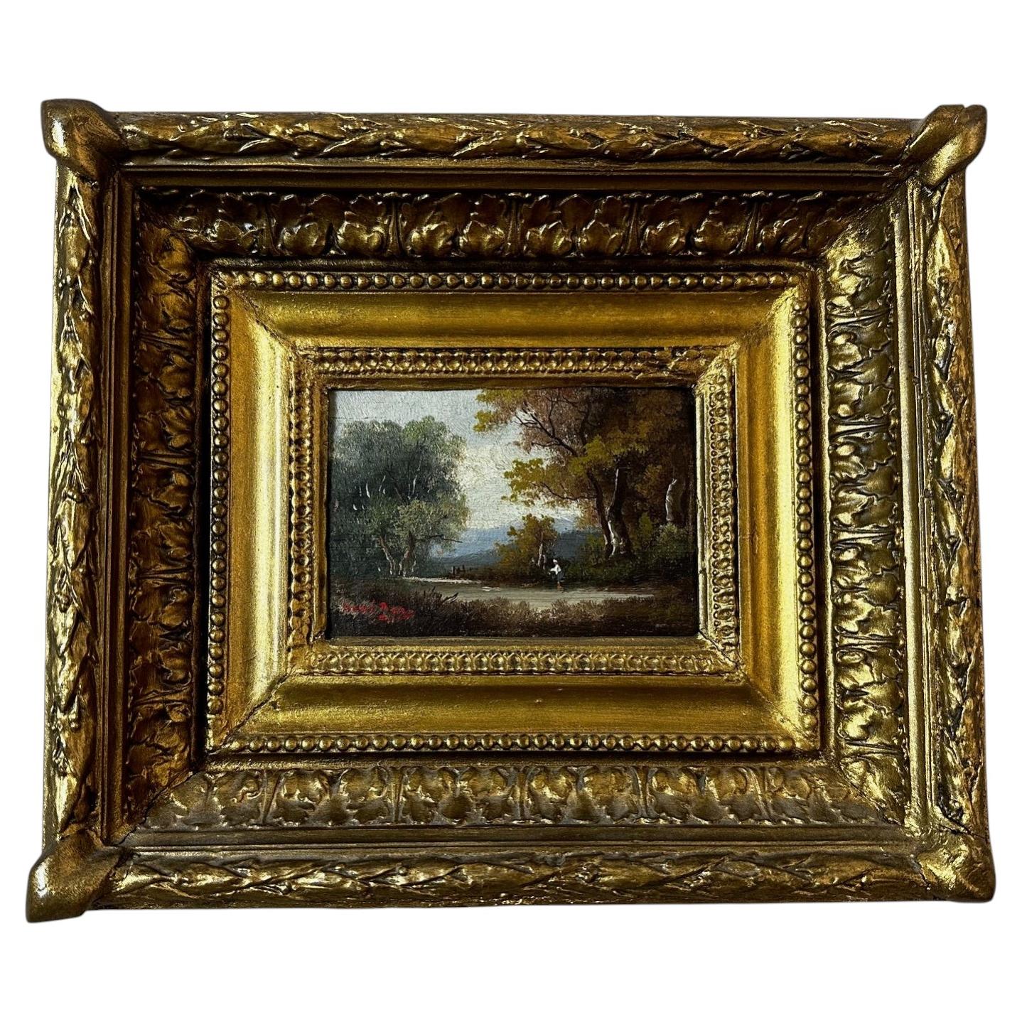 Early 20th century French Landscape Oil Painting in Giltwood Frame, Circa 1900