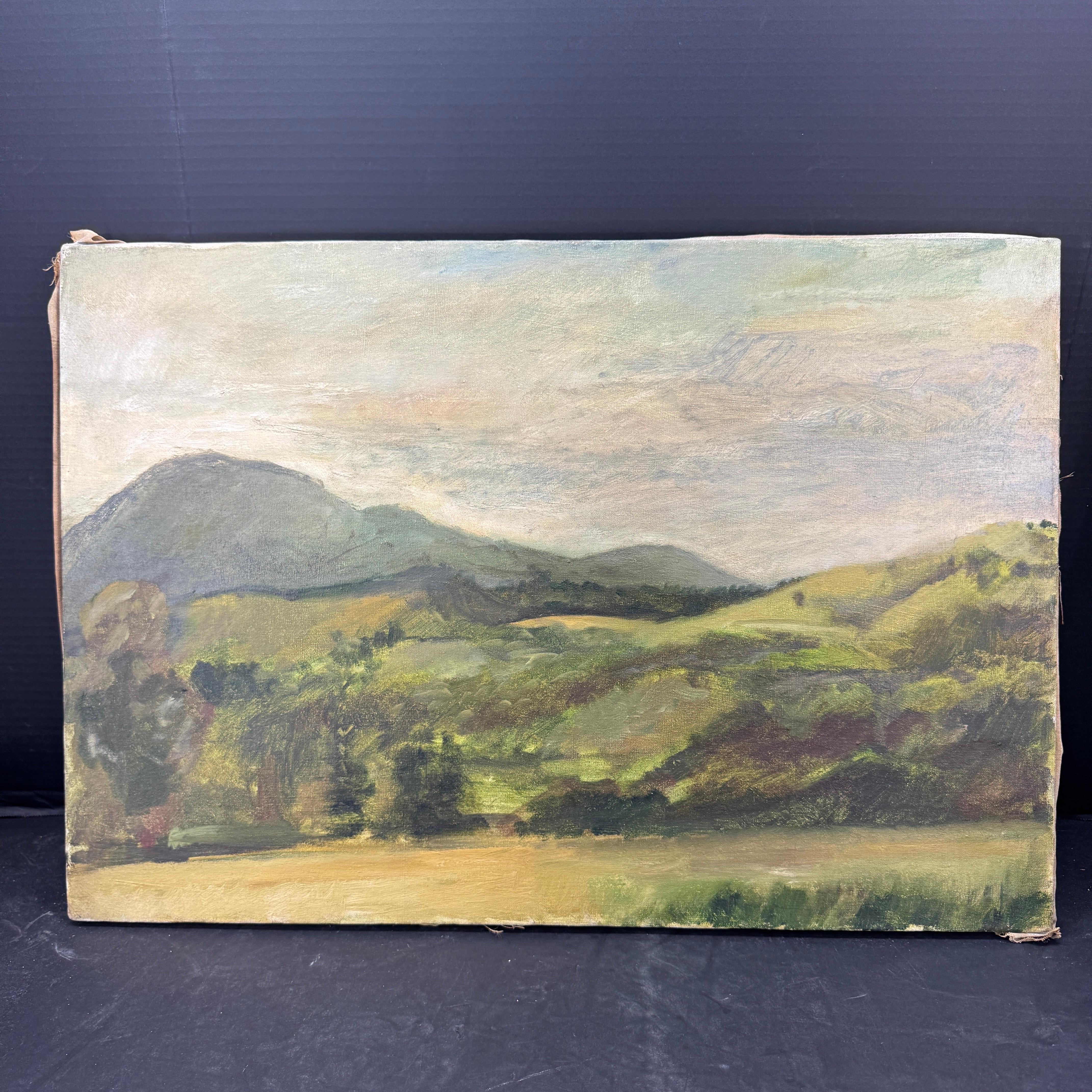Organic Modern Early 20th Century French Landscape Oil Painting on Canvas