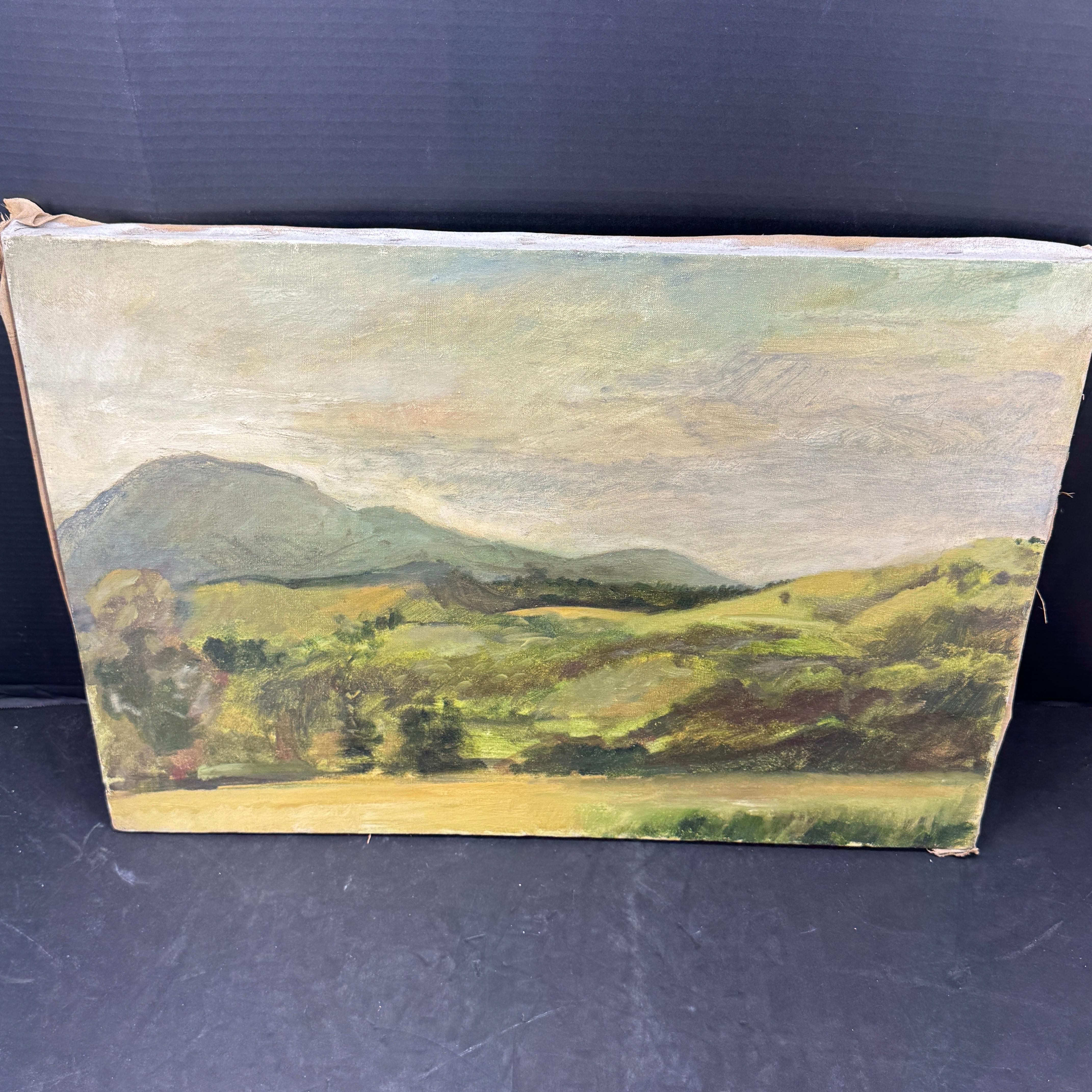 Hand-Painted Early 20th Century French Landscape Oil Painting on Canvas