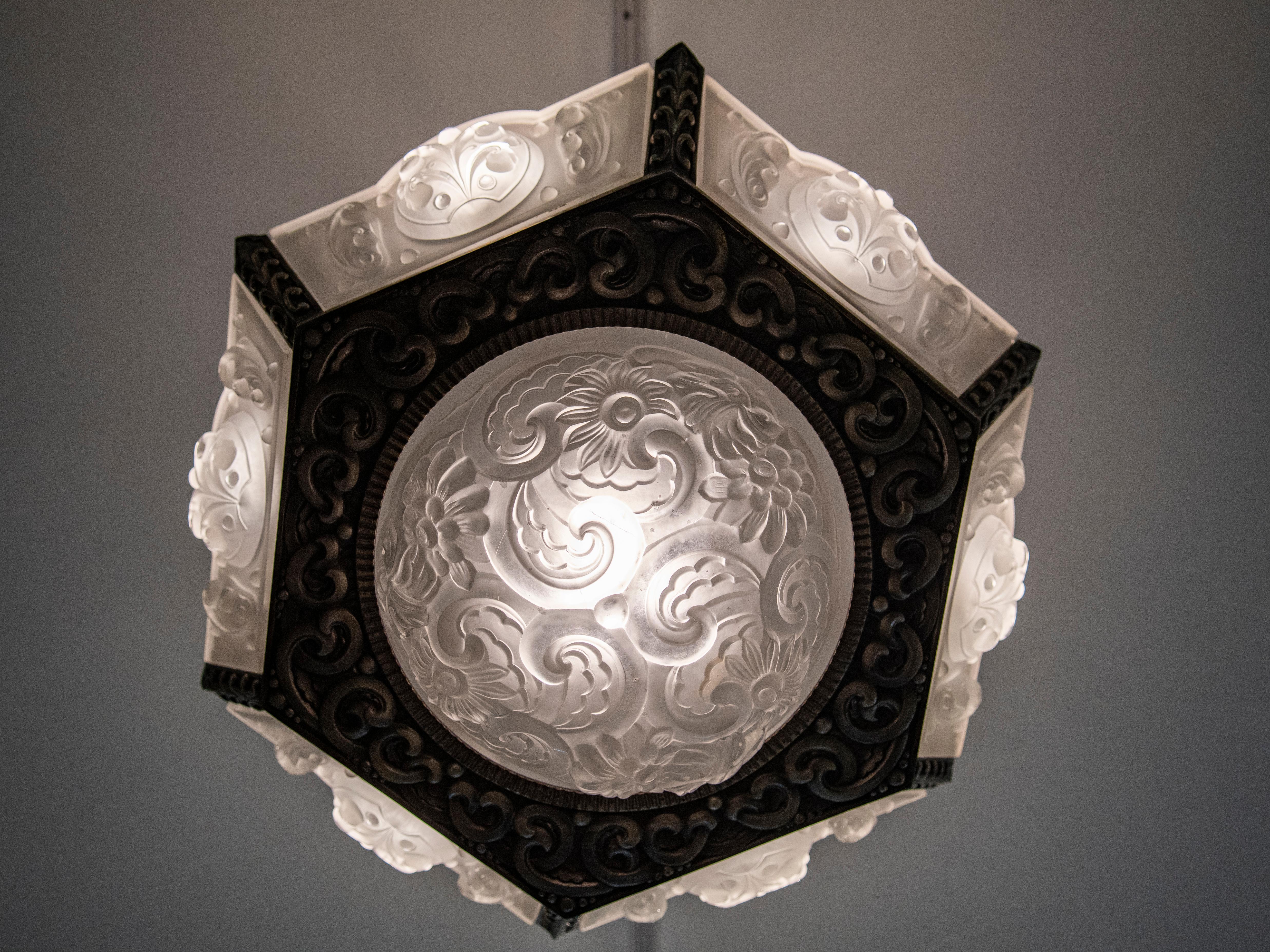Silver Plate Early 20th Century French LB Deposé Leboullanger Freres Hanging Lamp For Sale