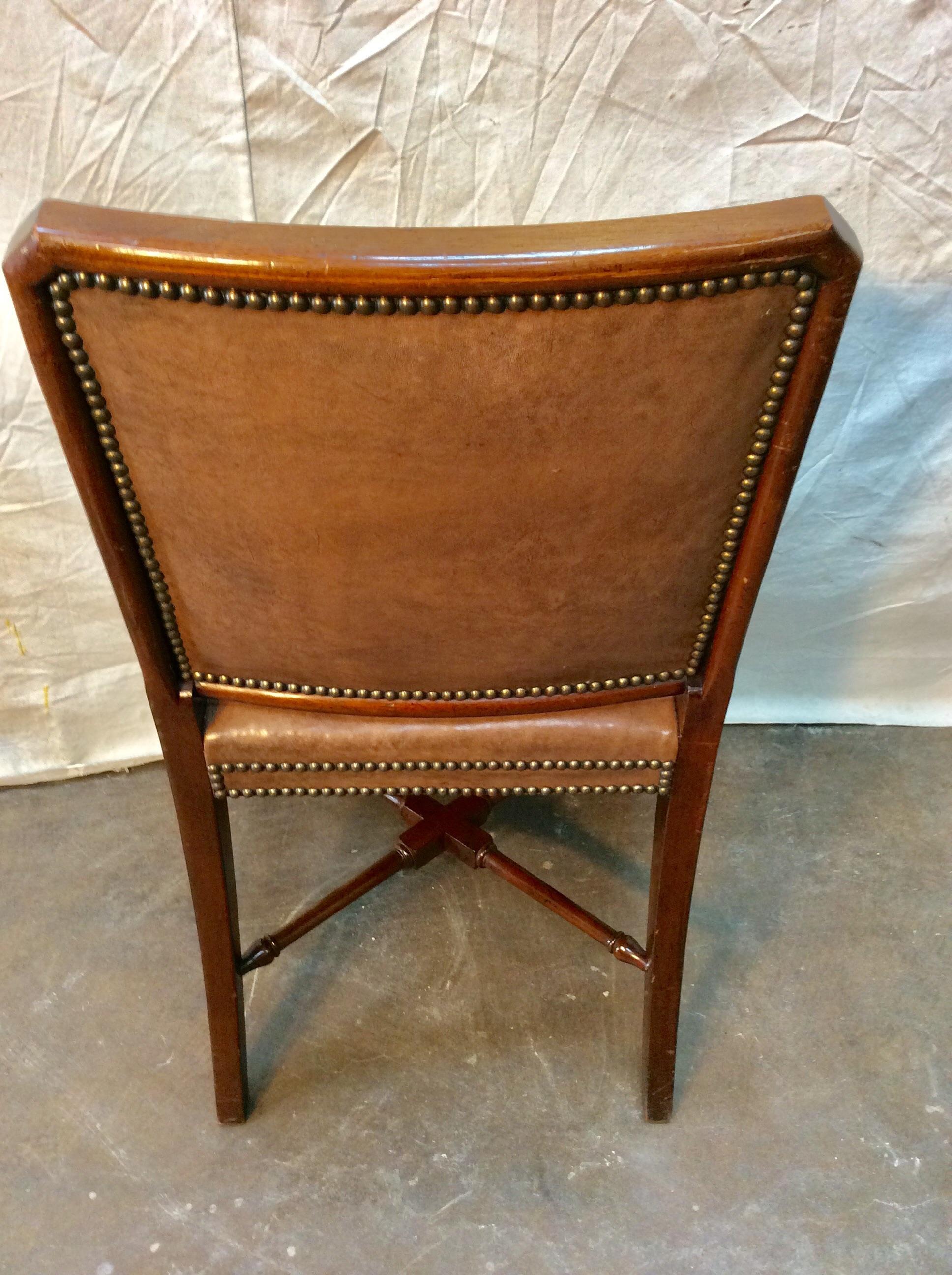 Early 20th Century French Leather and Walnut Armchair For Sale 6