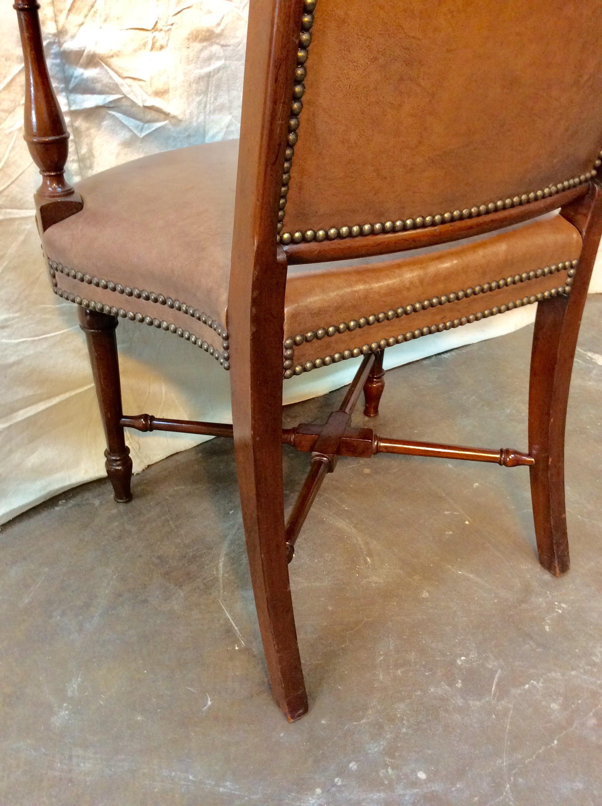 Early 20th Century French Leather and Walnut Armchair For Sale 7
