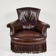 Early 20th Century French Leather Armchair with Fringe