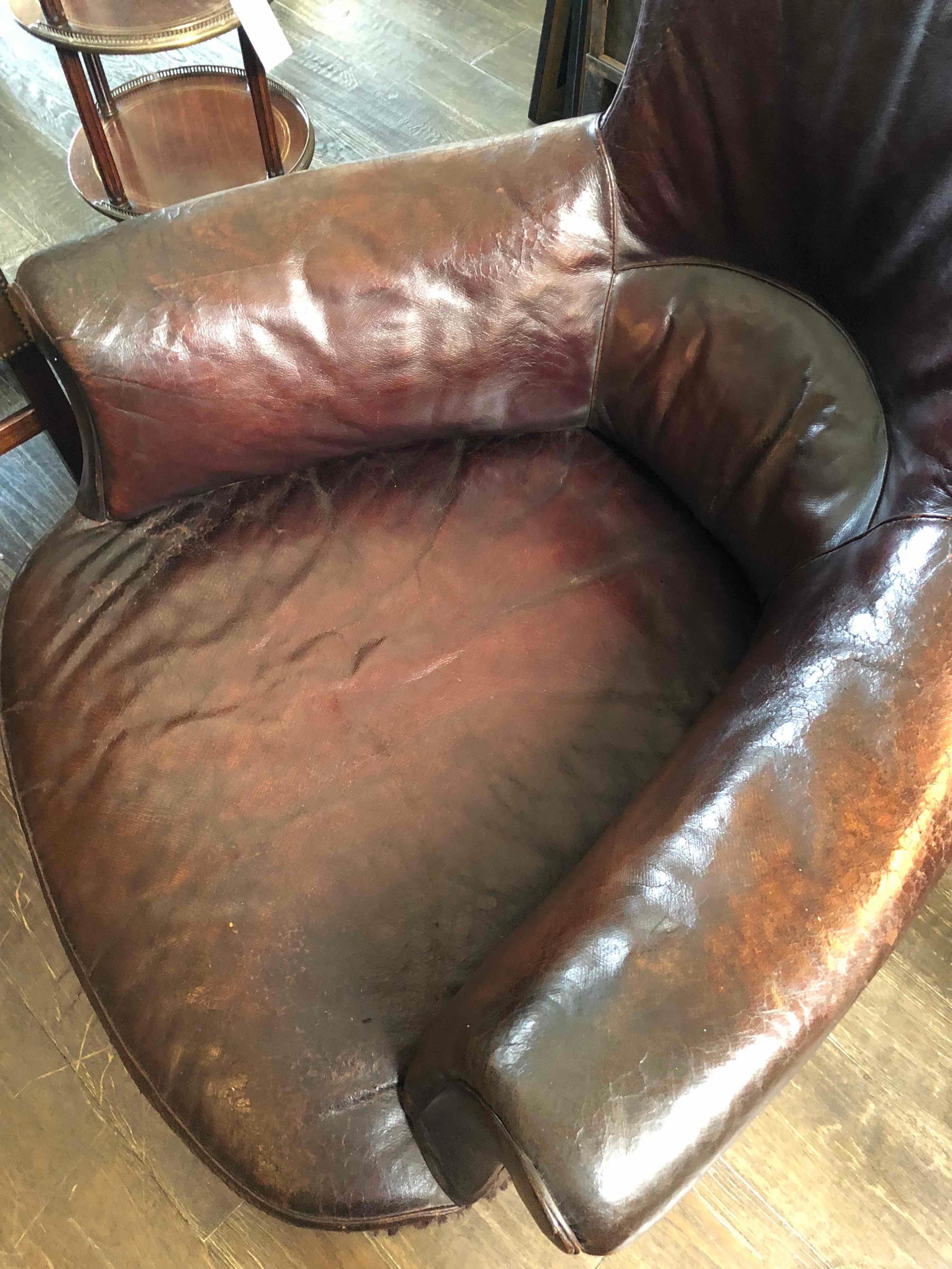 Early 20th Century French Leather Armchair with Fringe 2
