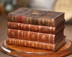 Early 20th Century French Leather Book Liquor Box with Shot Glasses and Carafes