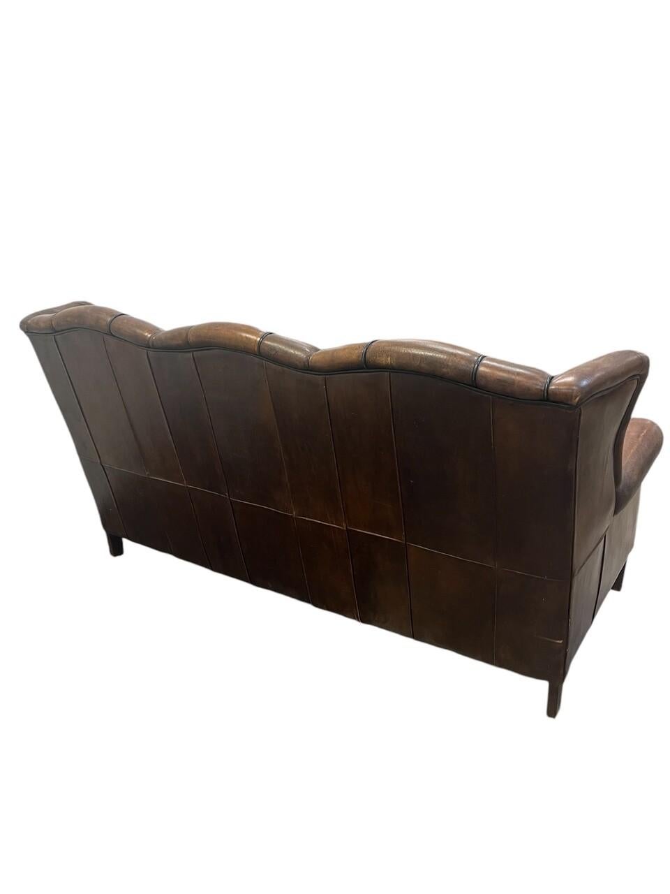 Early 20th Century French Leather Club Sofa In Good Condition For Sale In Houston, TX