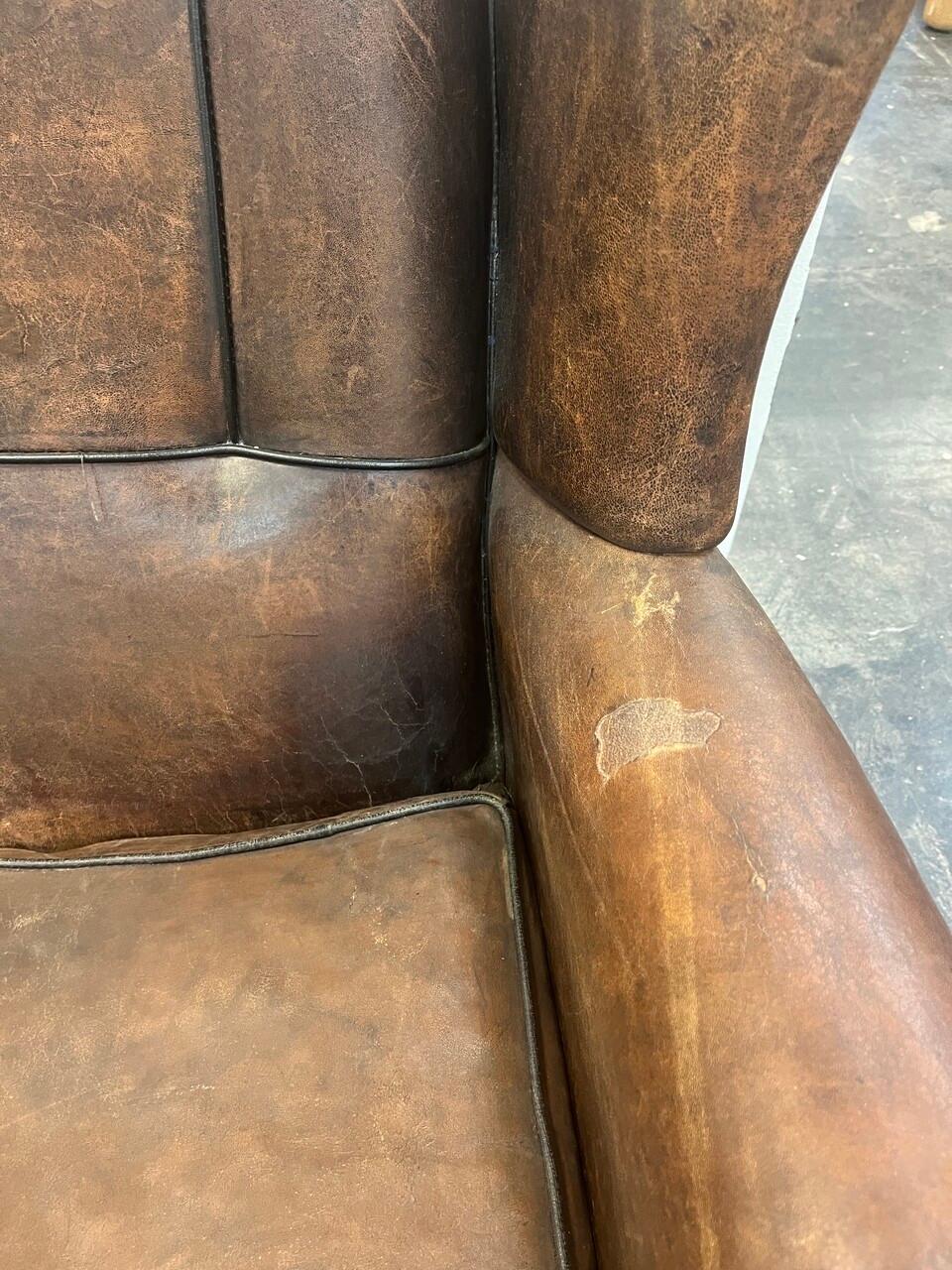 Early 20th Century French Leather Club Sofa For Sale 2