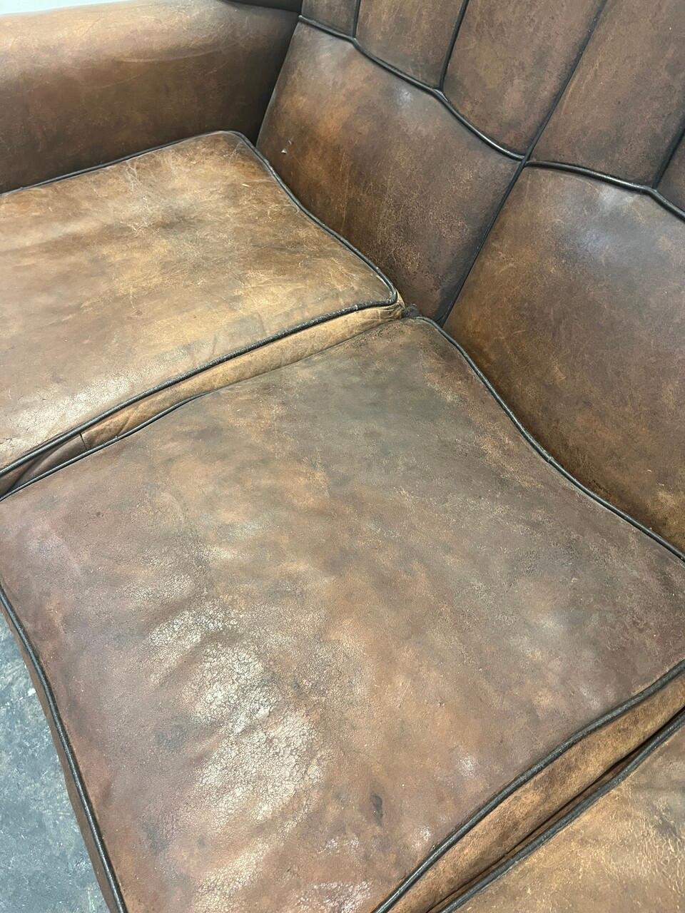 Early 20th Century French Leather Club Sofa For Sale 3
