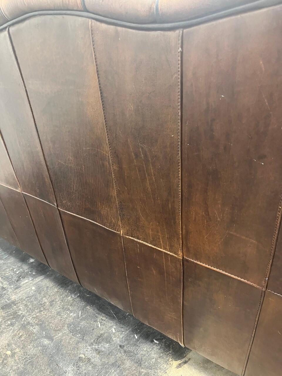 Early 20th Century French Leather Club Sofa For Sale 5