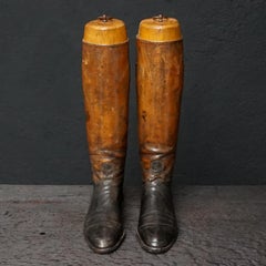 Early 20th Century French Leather Horse Riding Boots with Antique Boot Trees