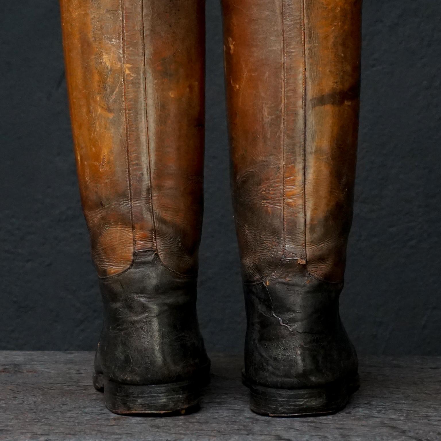 Metal Early 20th Century French Leather Horse Riding Boots with Antique Boot Trees