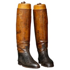 Frühe 20. Jahrhundert Französisch Leder Pferd Reitstiefel mit antiken Boot Trees