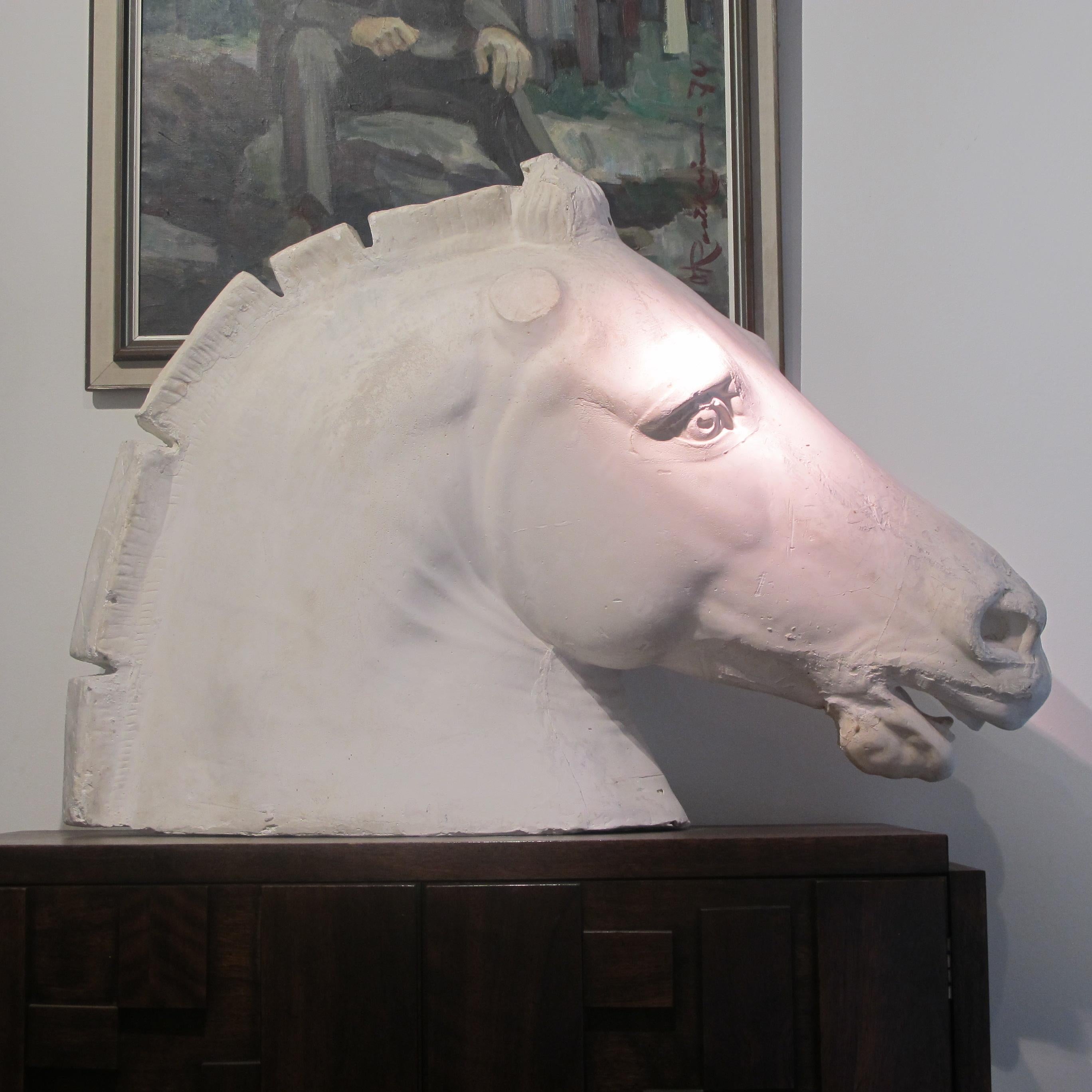 Early 20th Century French Life-Size Plaster Horse Head Inspired by The Parthenon In Good Condition In London, GB