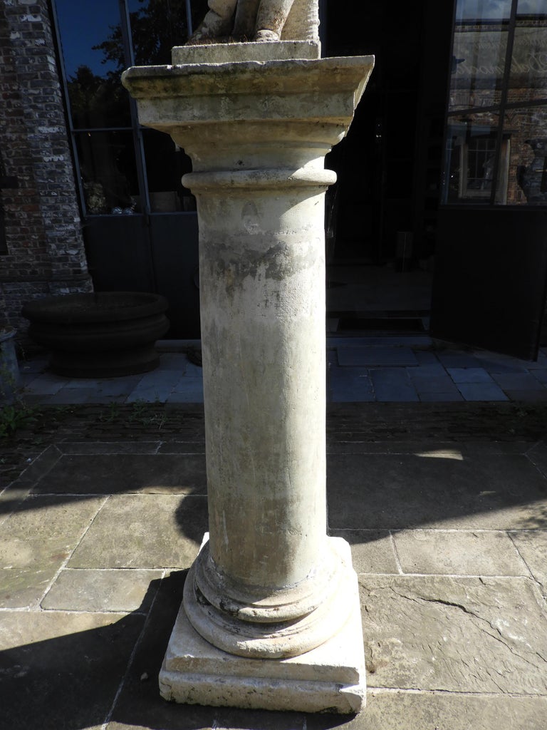 Early 20th Century French Limestone Statue and Pedestal For Sale at 1stDibs