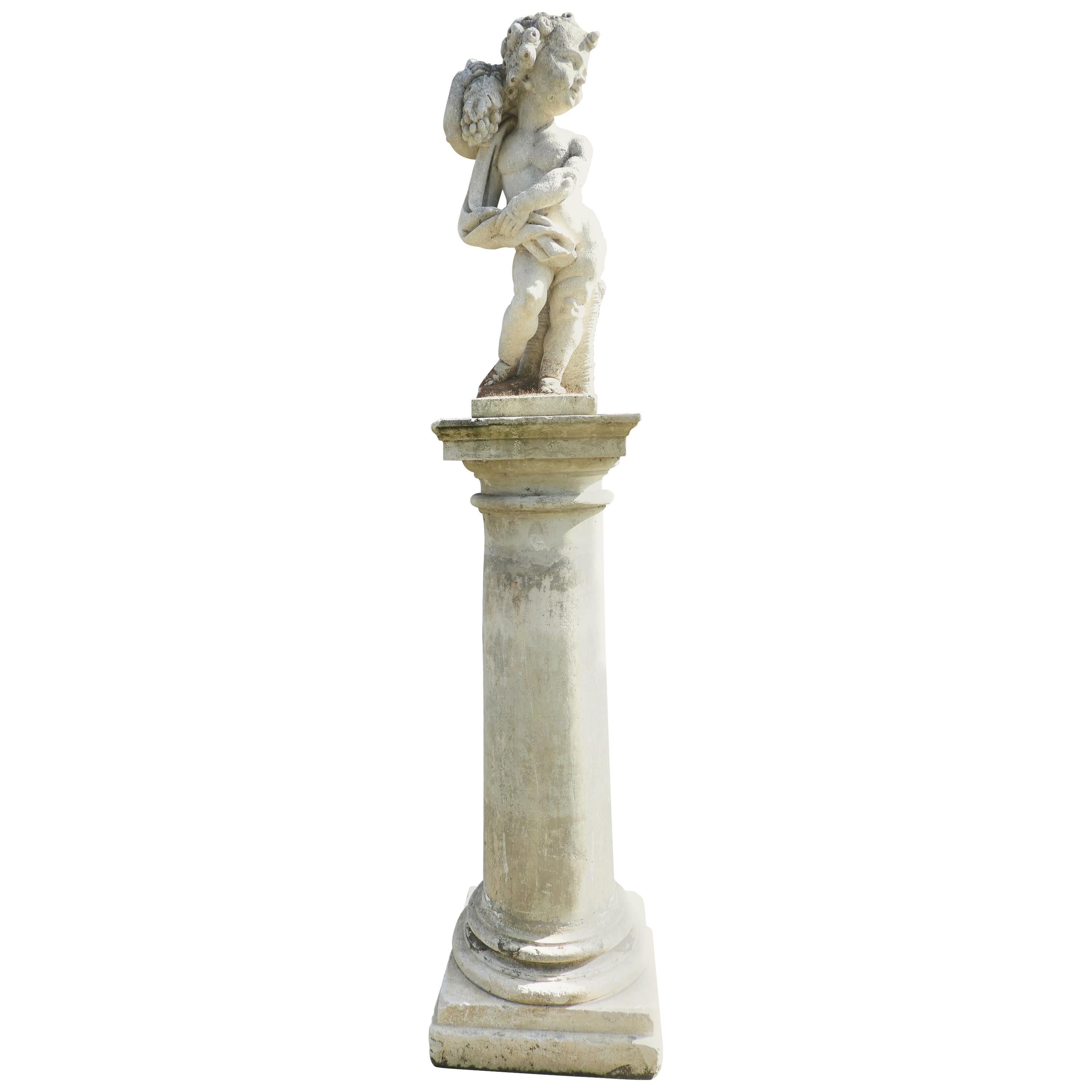 Early 20th Century French Limestone Statue and Pedestal For Sale