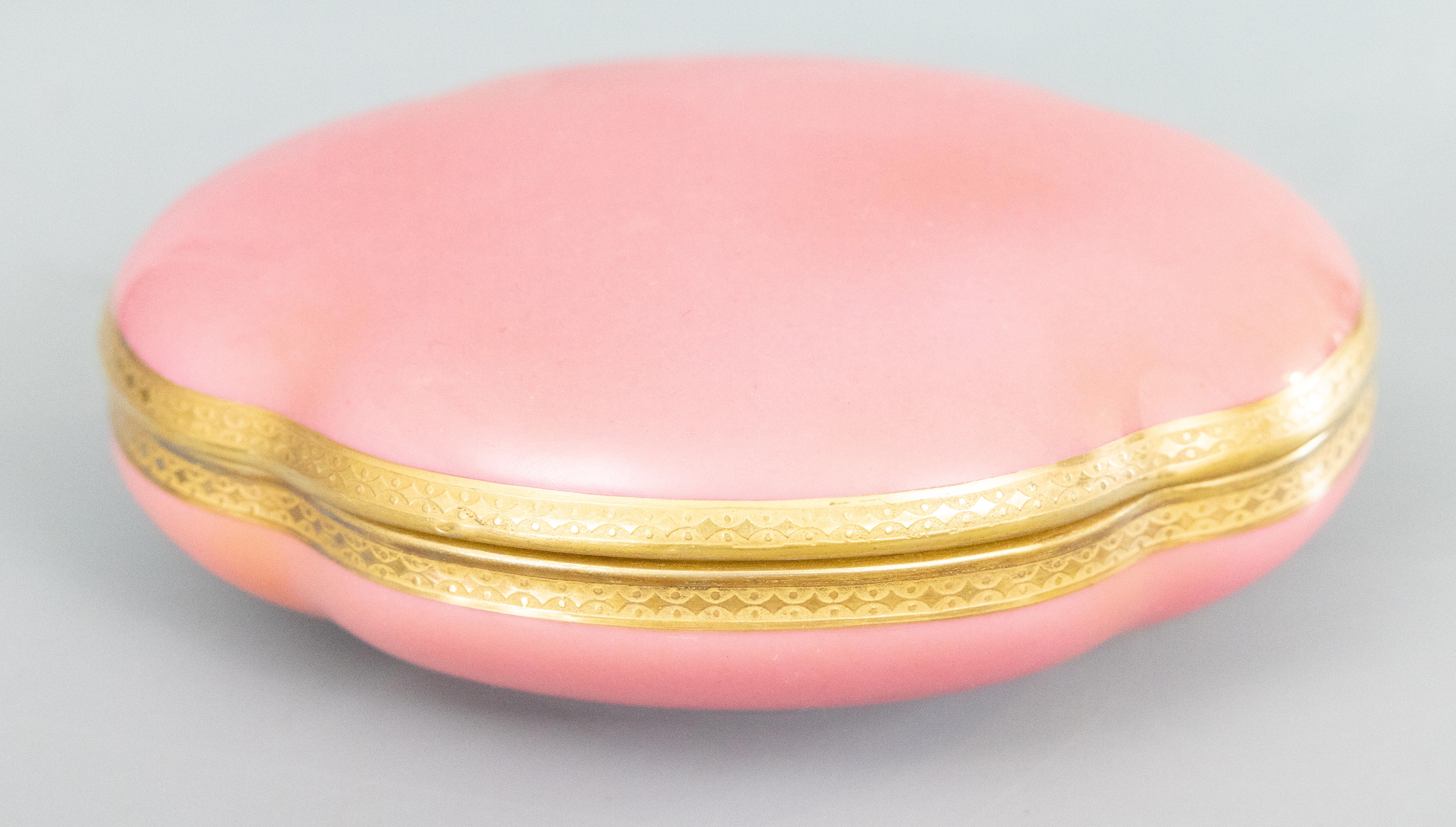 Art Deco Early 20th Century French Limoges Pink Gilt Porcelain Jewelry Box For Sale