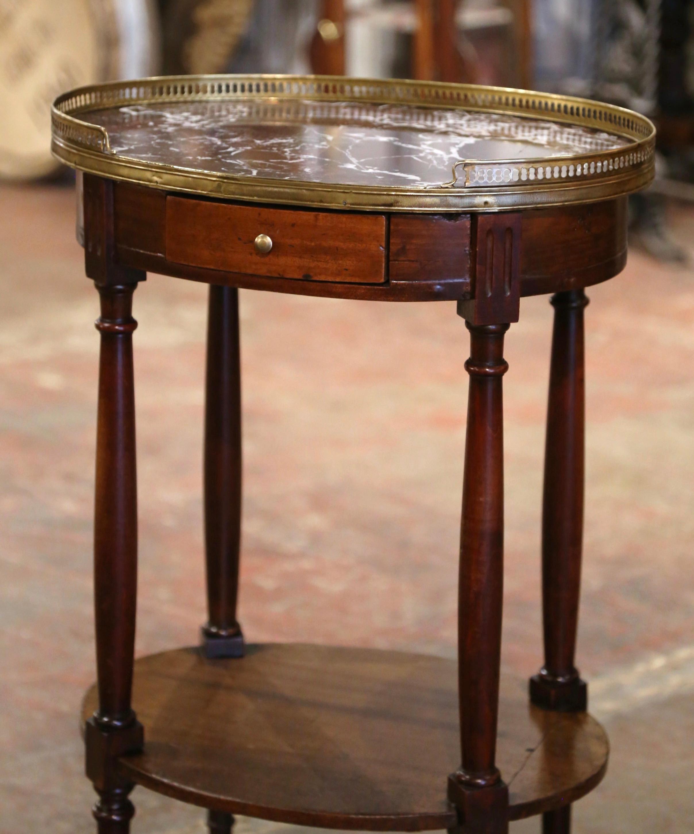 Hand-Carved Early 20th Century French Louis Philippe Marble Top Walnut Two-Tier Side Table