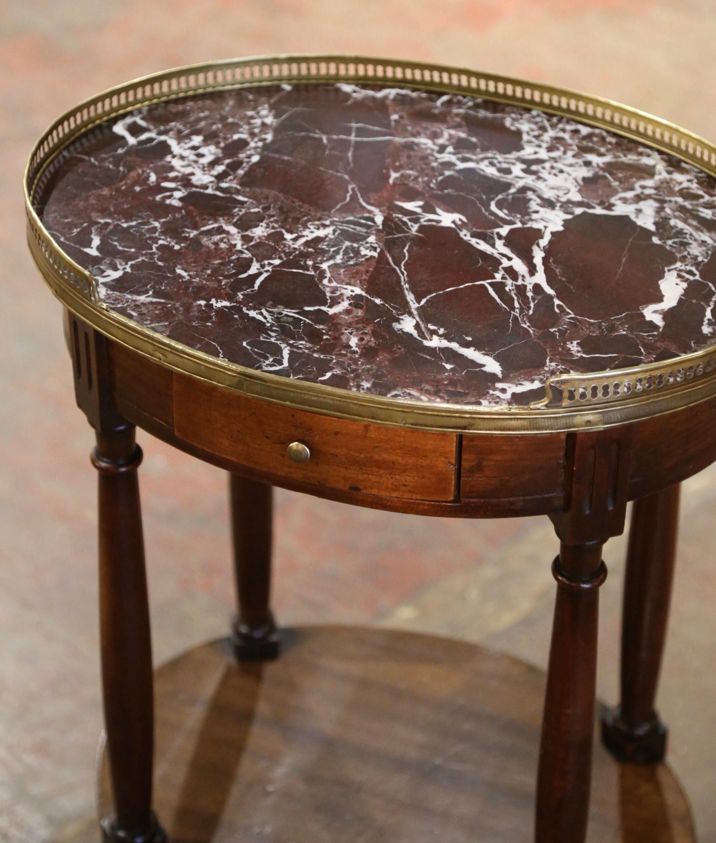 Early 20th Century French Louis Philippe Marble Top Walnut Two-Tier Side Table In Excellent Condition In Dallas, TX