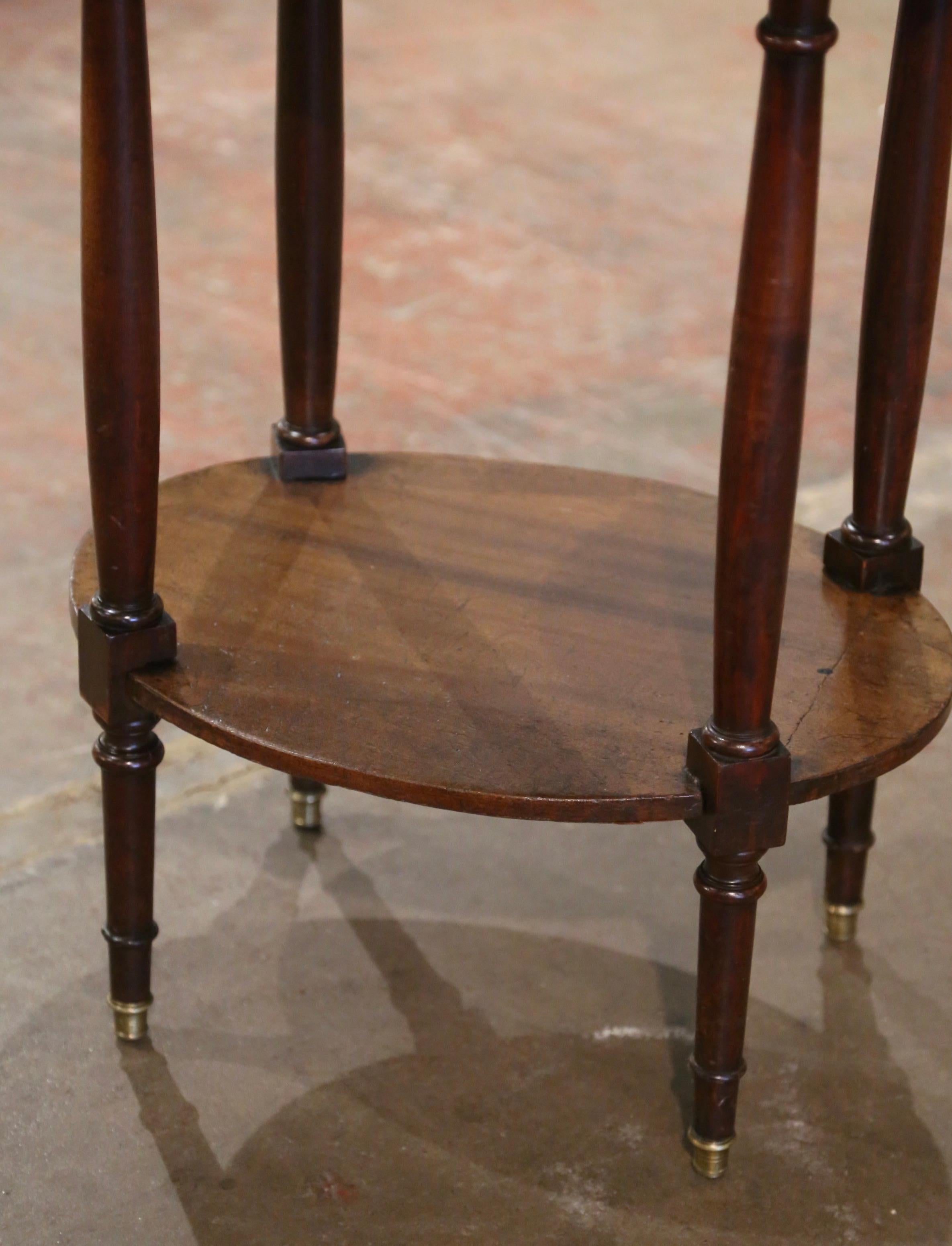 Brass Early 20th Century French Louis Philippe Marble Top Walnut Two-Tier Side Table