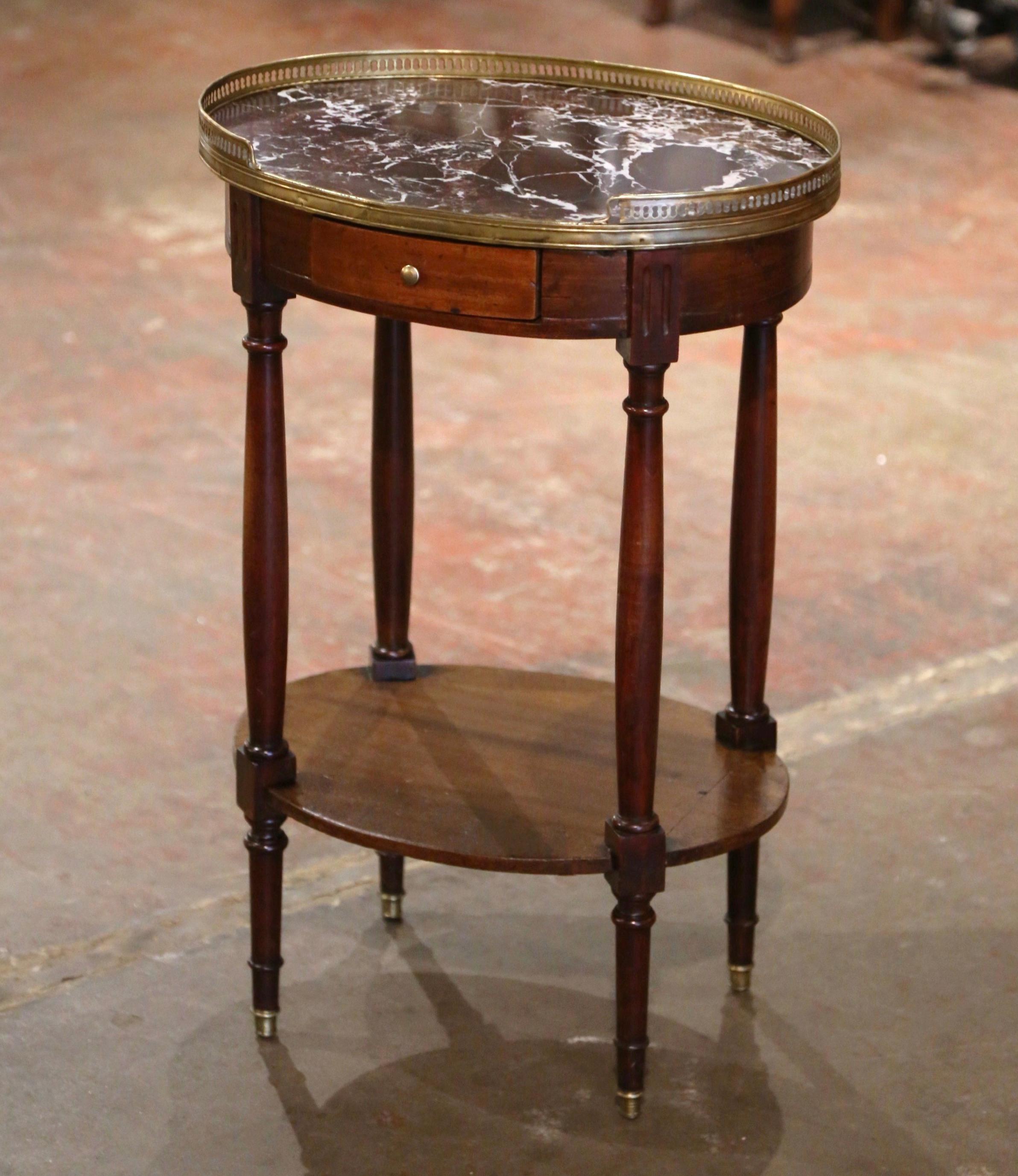 Early 20th Century French Louis Philippe Marble Top Walnut Two-Tier Side Table 1