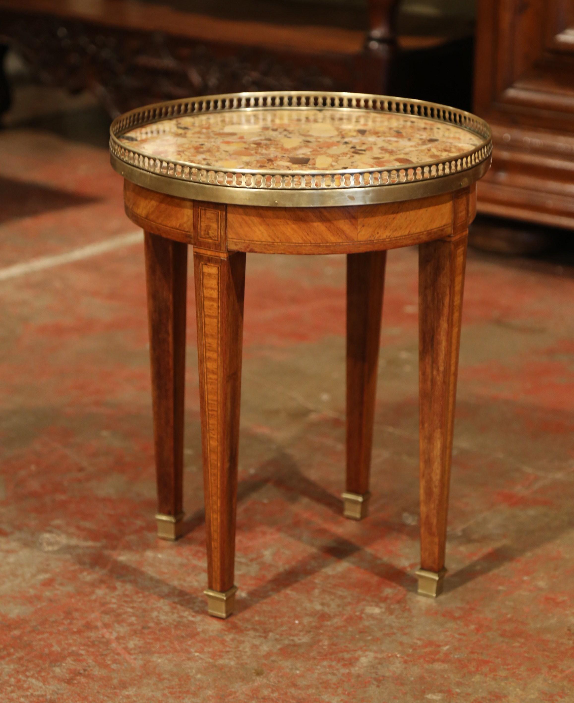 Hand-Carved Early 20th Century French Louis Philippe Walnut and Marble Round Martini Table