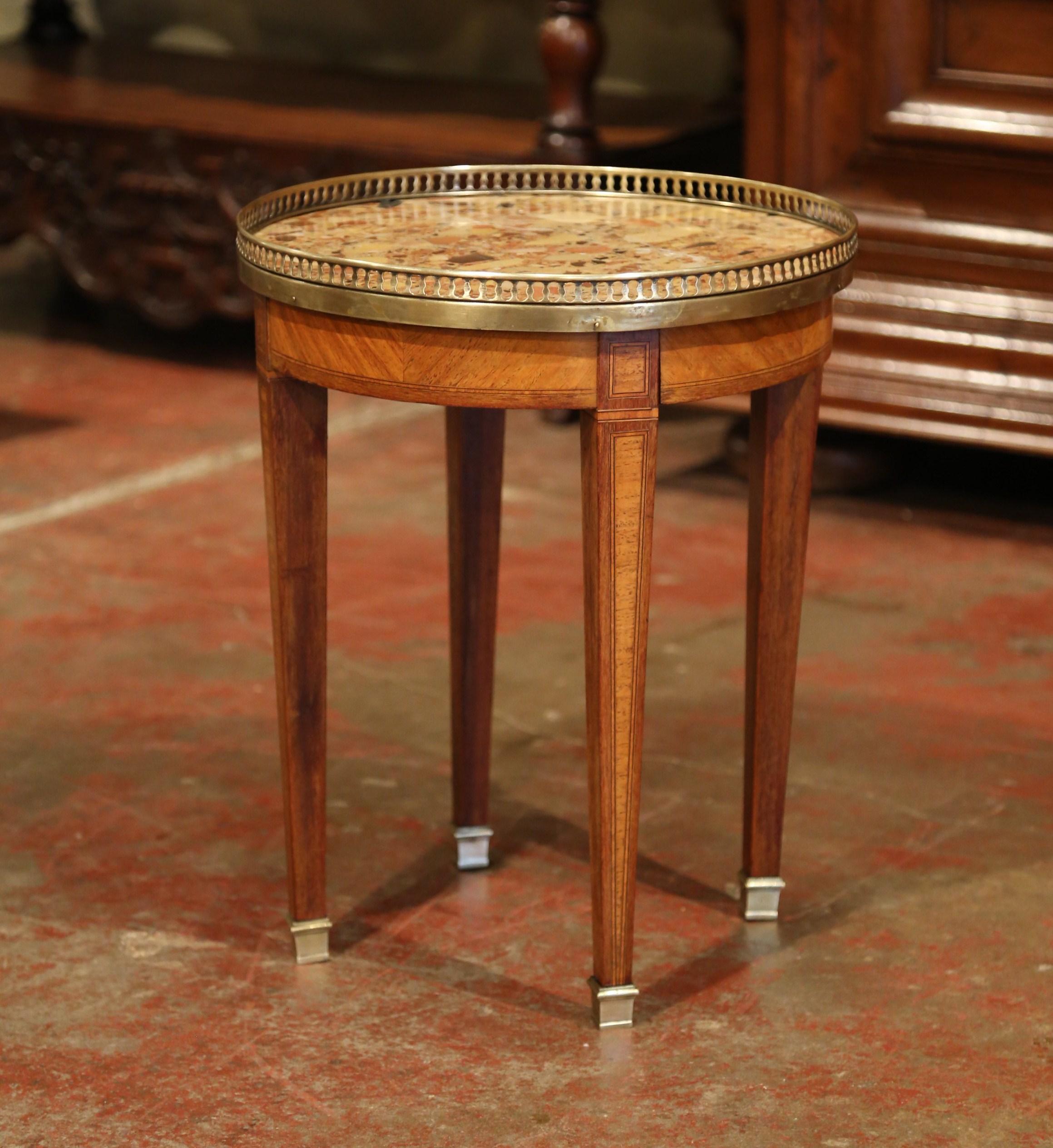 Brass Early 20th Century French Louis Philippe Walnut and Marble Round Martini Table