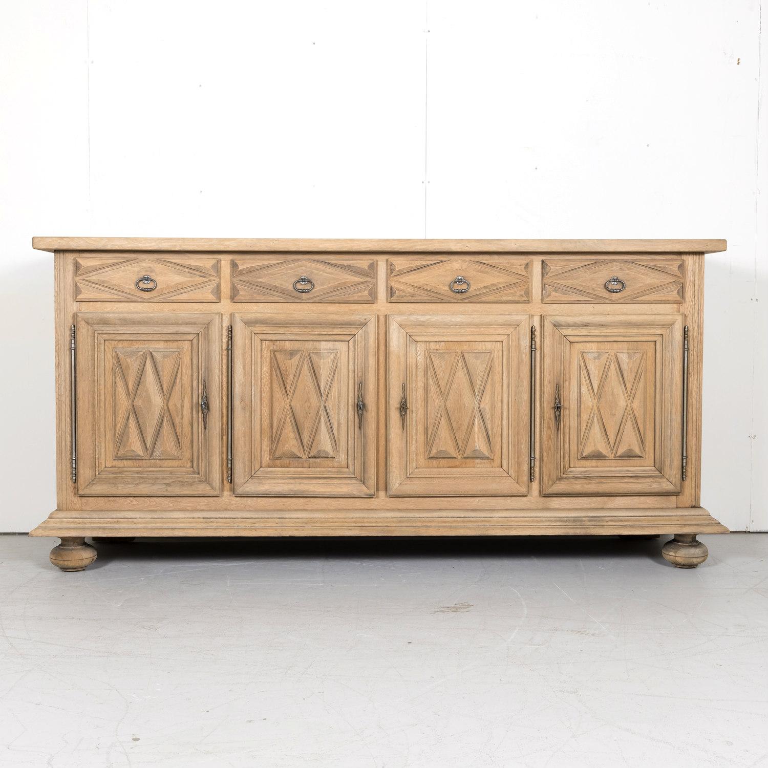 Early 20th Century French Louis XIII Bleached Oak Enfilade Buffet In Good Condition In Birmingham, AL