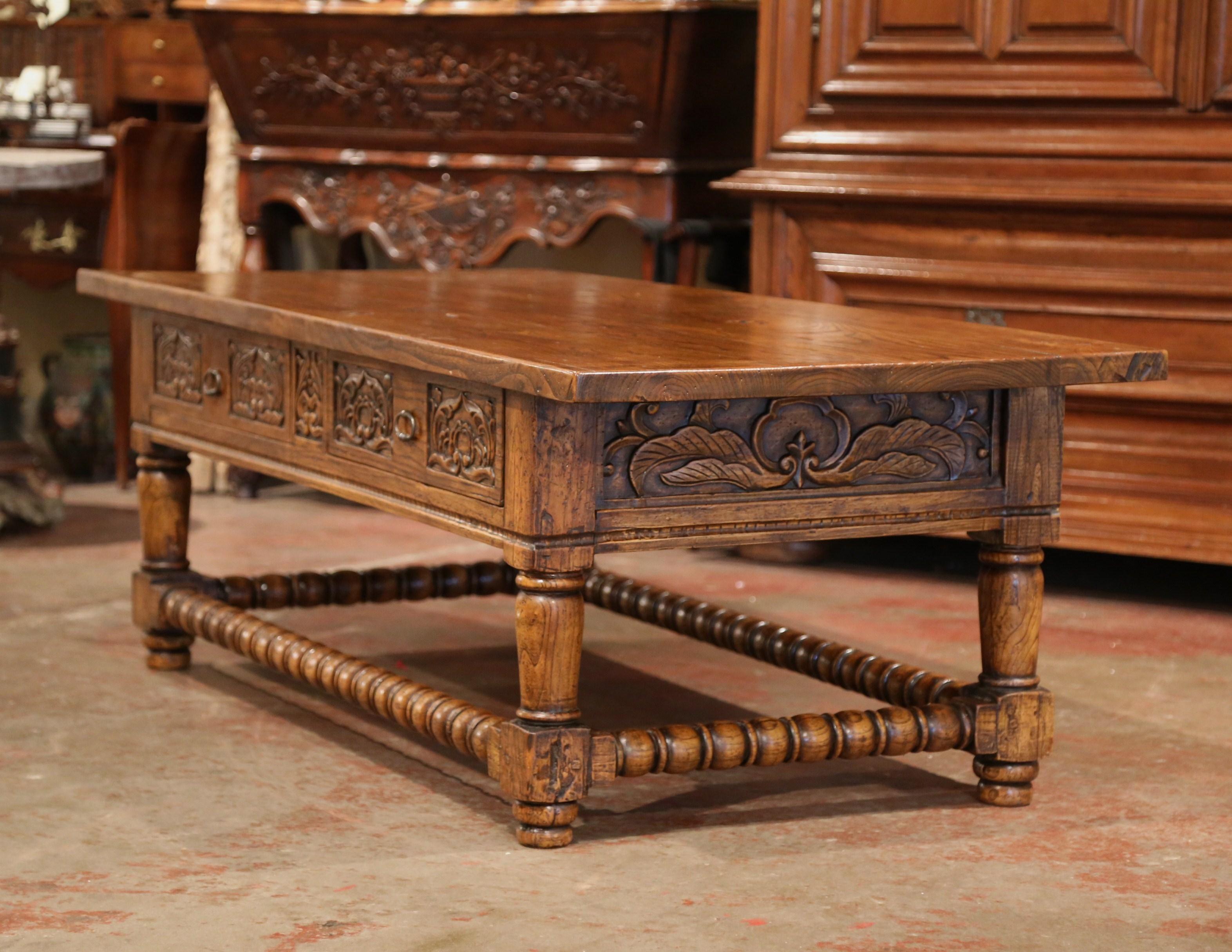 Early 20th Century French Louis XIII Carved Chestnut Coffee Table with Drawers 2