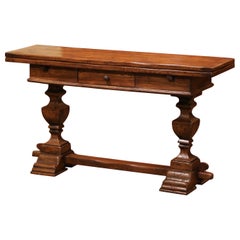 Early 20th Century French Louis XIII Carved Hinged-Top Trestle Console Table