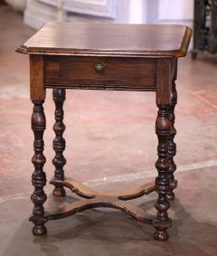 Early 20th Century French Louis XIII Carved Oak Turned-Leg Side Table