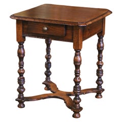 Early 20th Century French Louis XIII Carved Oak Turned-Leg Side Table