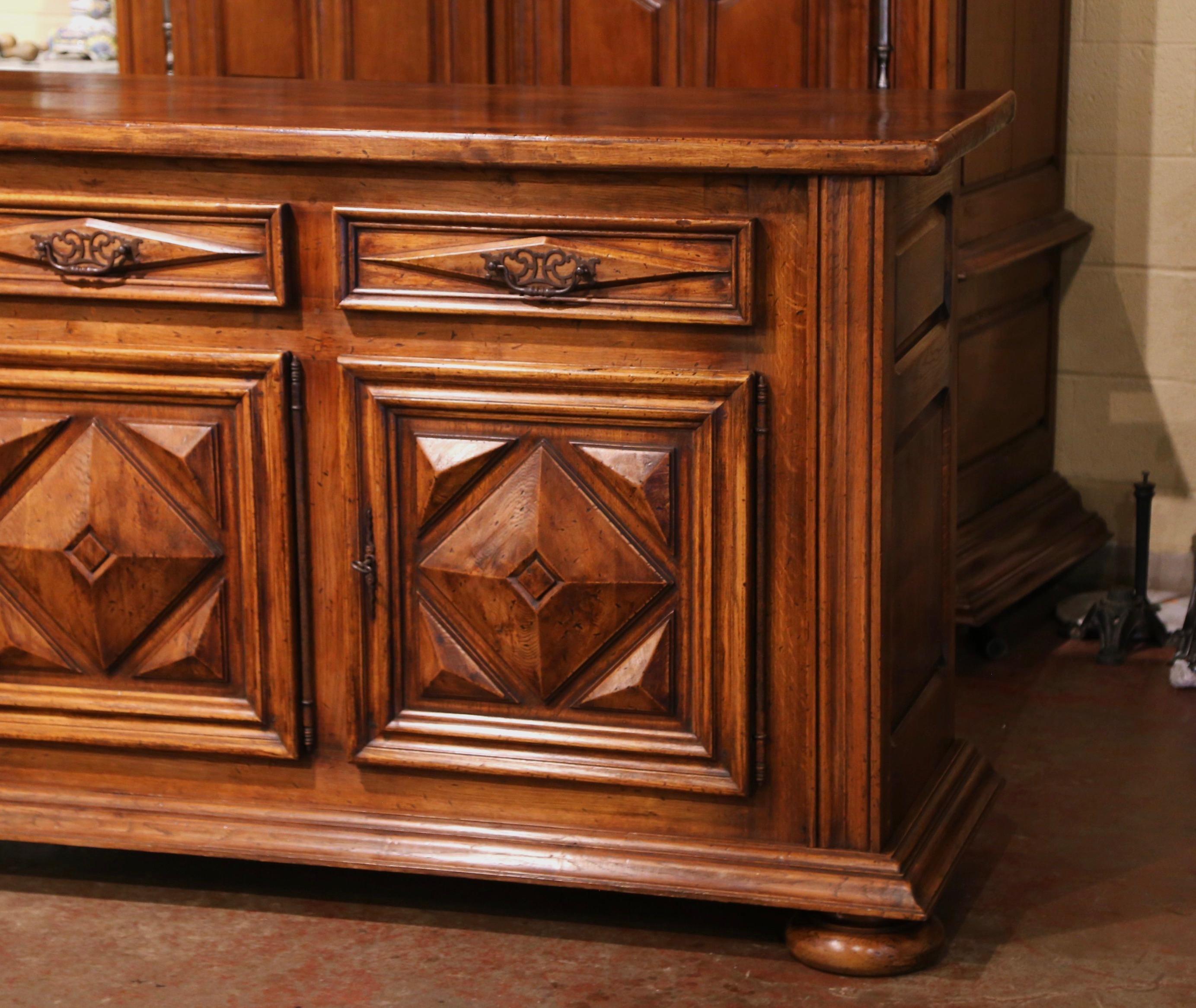 Hand-Carved Early 20th Century French Louis XIII Carved Walnut Three-Door Enfilade Buffet