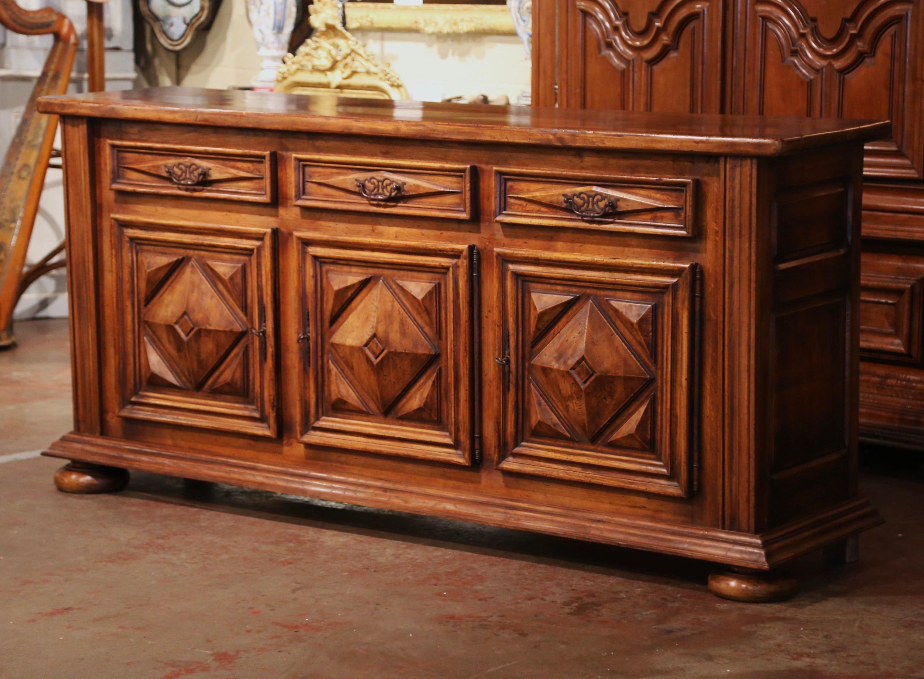 Oak Early 20th Century French Louis XIII Carved Walnut Three-Door Enfilade Buffet