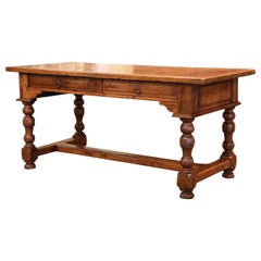 Early 20th Century French Louis XIII Style Carved Chestnut and Oak Table Desk