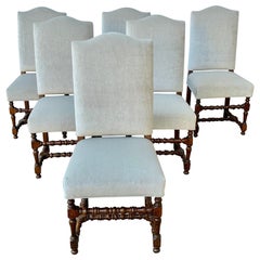 Antique Early 20th Century French Louis XIII Style Walnut Dining Chairs, Set of Six