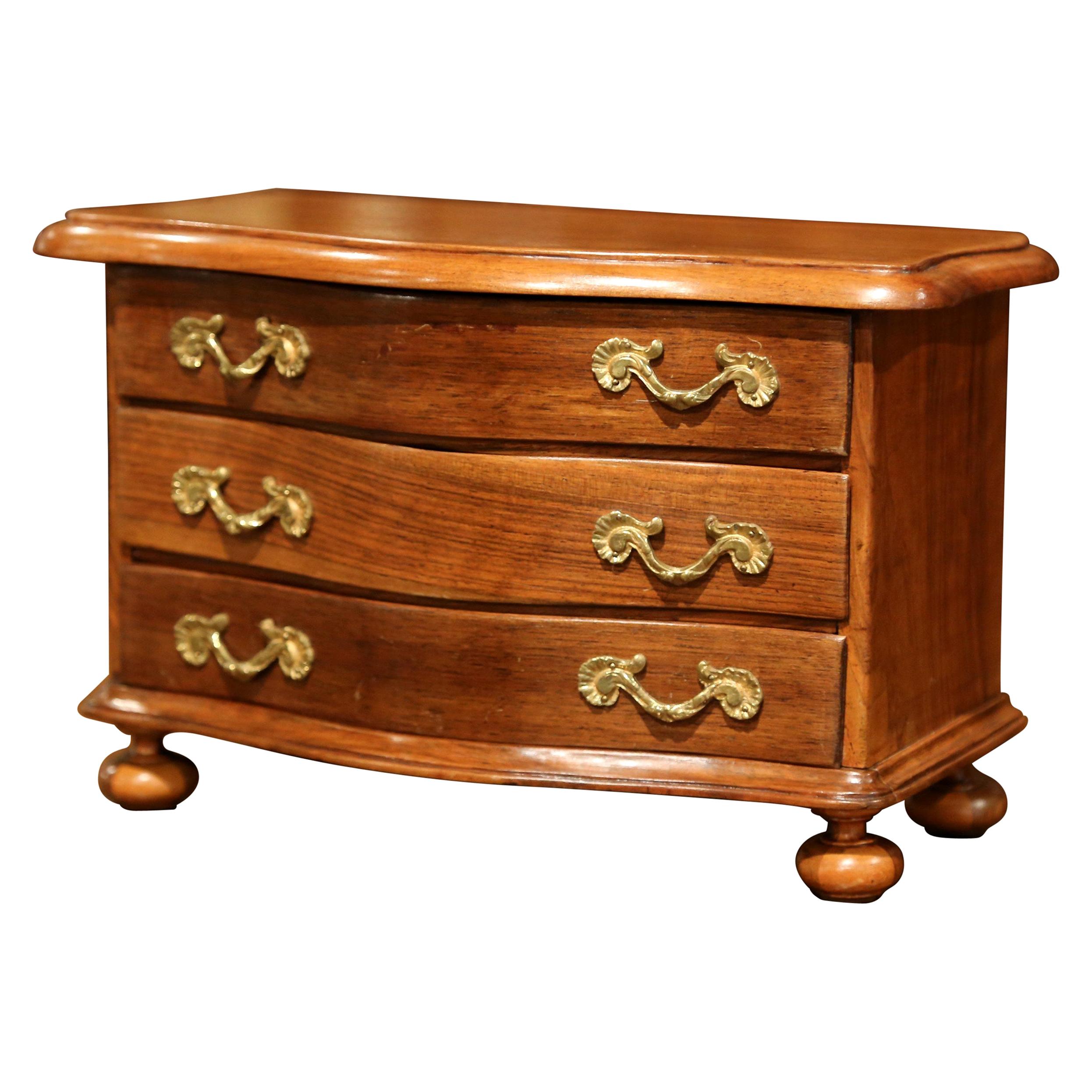 Early 20th Century French Louis XIV Carved Walnut Bombe Miniature Commode Chest For Sale