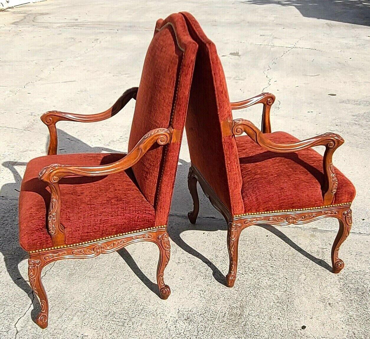 Cotton Early 20th Century French Louis XV Armchairs, a Pair