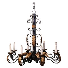 Early 20th Century French Louis XV Black and Gilt Iron Eight-Light Chandelier