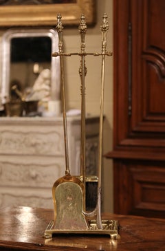 Early 20th Century French Louis XV Brass-Plated Three-Piece Fireplace Tool Set