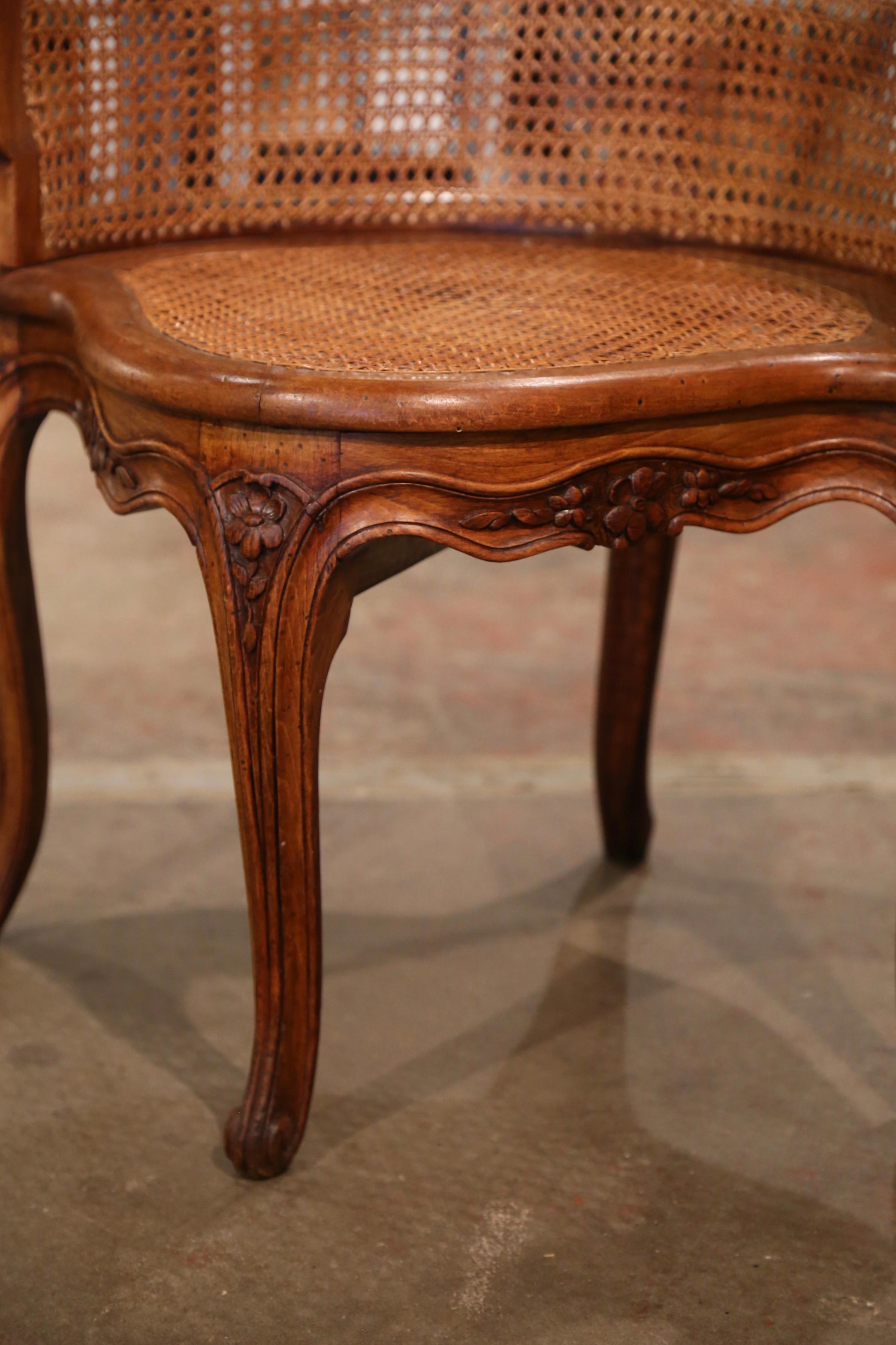 Early 20th Century French Louis XV Cane Desk Armchair with Leather Armrests 6