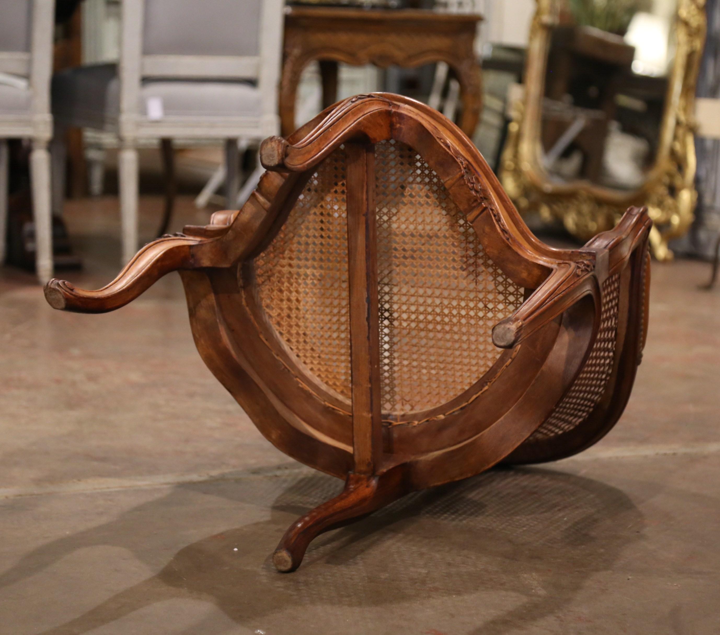 Early 20th Century French Louis XV Cane Desk Armchair with Leather Armrests 8